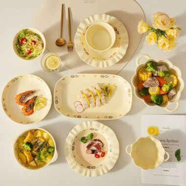 Cream iris floral heat resistant ceramic crockery dinner sets