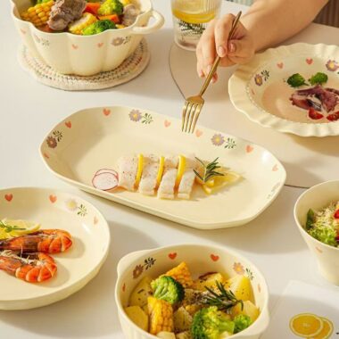 Cream iris floral heat resistant ceramic crockery dinner sets