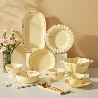 Cream iris floral heat resistant ceramic crockery dinner sets