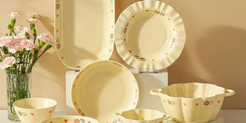Cream iris floral heat resistant ceramic crockery dinner sets