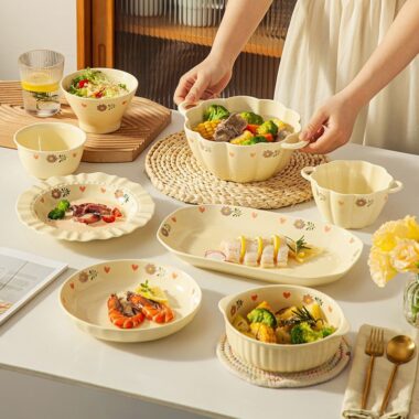 Cream iris floral heat resistant ceramic crockery dinner sets