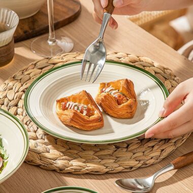 European minimal green rim ceramic crockery dinner sets