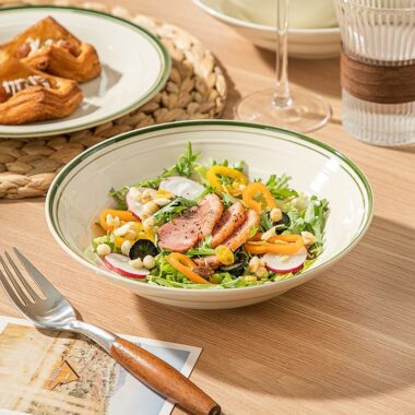 European minimal green rim ceramic crockery dinner sets