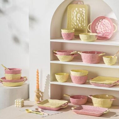 French creative double handle crockery dinner sets for home dining