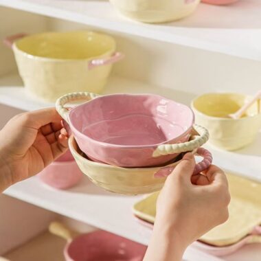 French creative double handle crockery dinner sets for home dining