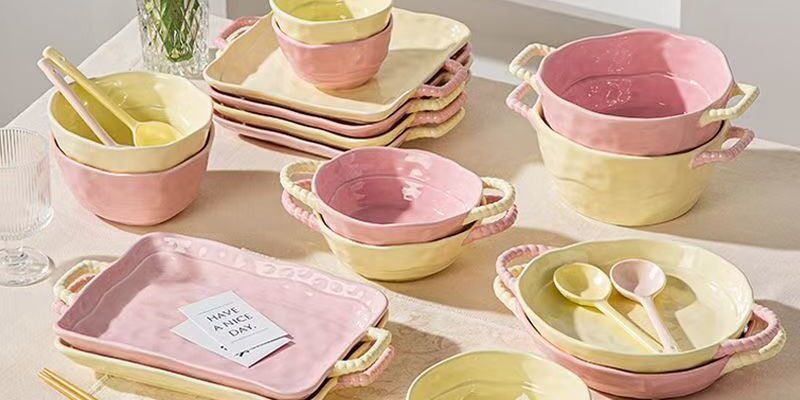 French creative double handle crockery dinner sets for home dining