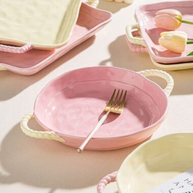 French creative double handle crockery dinner sets for home dining