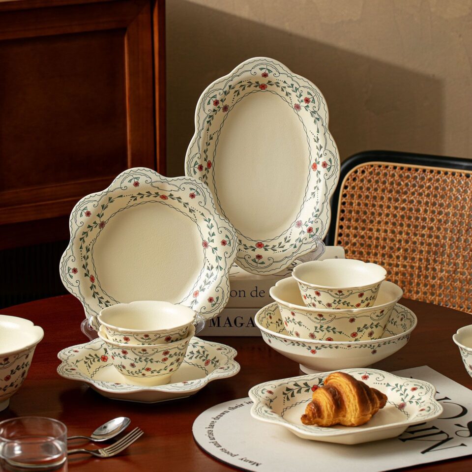 French rattan lace crockery dinner sets for elegant home dining