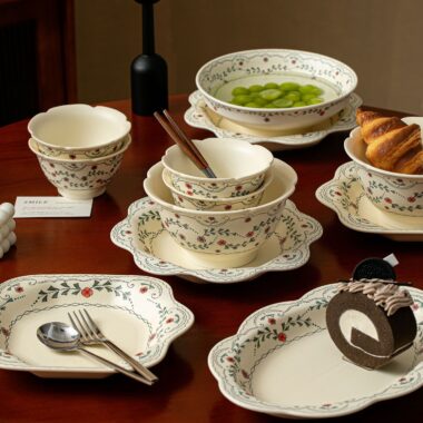 French rattan lace crockery dinner sets for elegant home dining