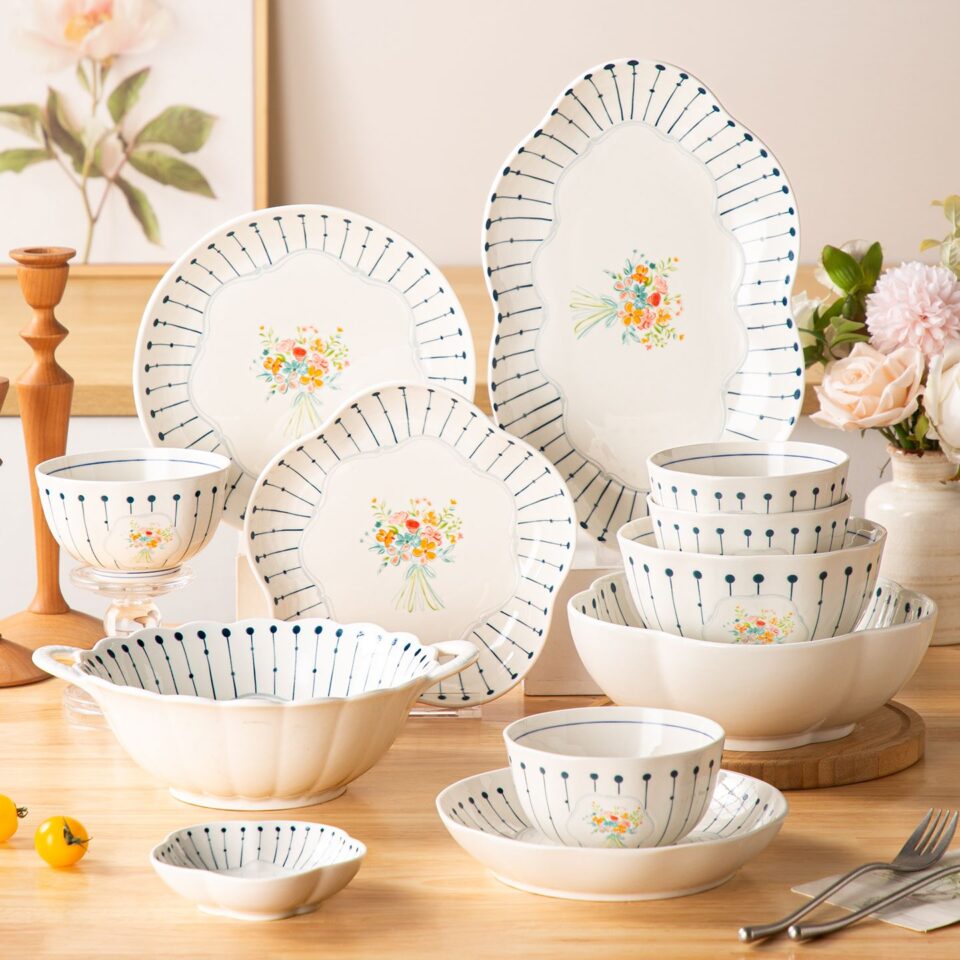 French underglaze luxury ceramic crockery dinner sets