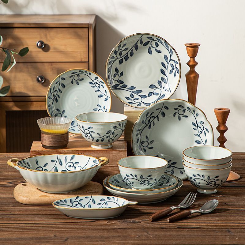 Japanese floral underglaze heat resistant crockery dinner sets