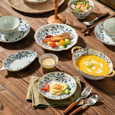 Japanese floral underglaze heat resistant crockery dinner sets