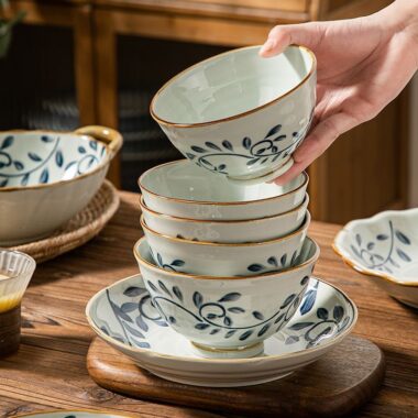 Japanese floral underglaze heat resistant crockery dinner sets