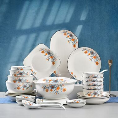 Premium minimal floral ceramic crockery dinner sets for home