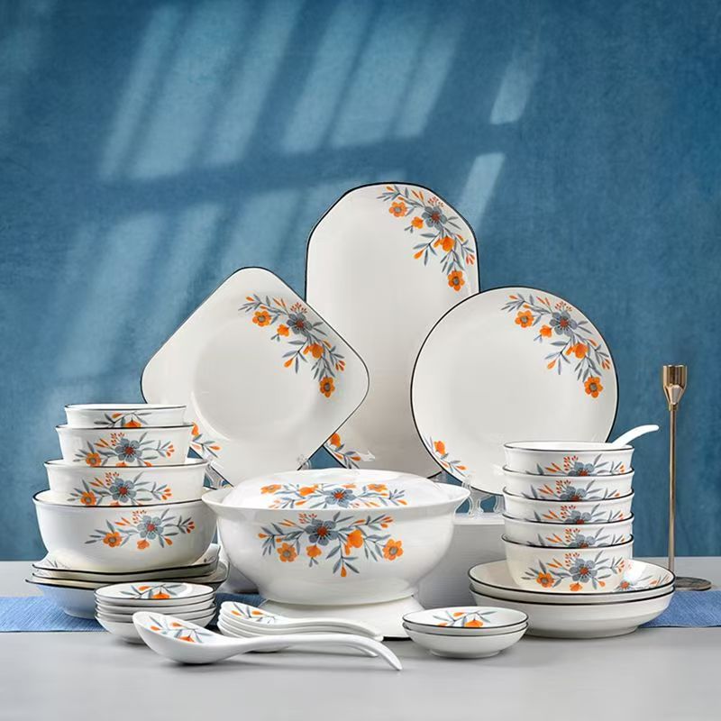 Premium minimal floral ceramic crockery dinner sets for home