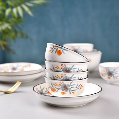 Premium minimal floral ceramic crockery dinner sets for home