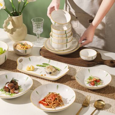 Minimal underglaze ceramic crockery dinner sets for home