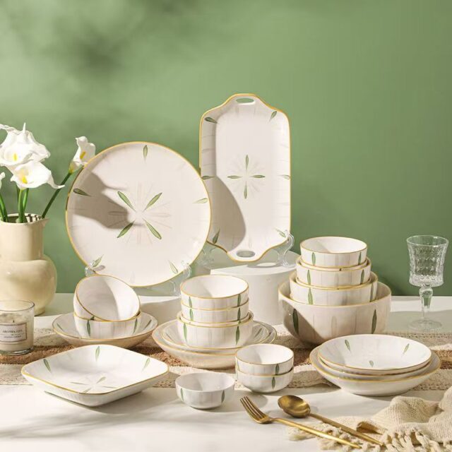 Minimal underglaze ceramic crockery dinner sets for home