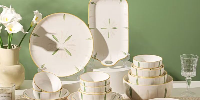 Minimal underglaze ceramic crockery dinner sets for home