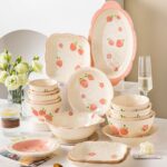 French embossed strawberry ceramic crockery dinner sets for home