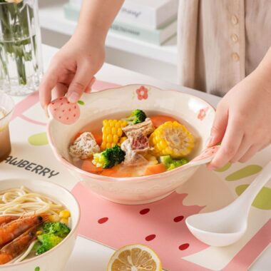 French embossed strawberry ceramic crockery dinner sets for home