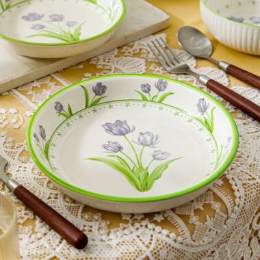 Tulip floral heat resistant ceramic crockery dinner sets