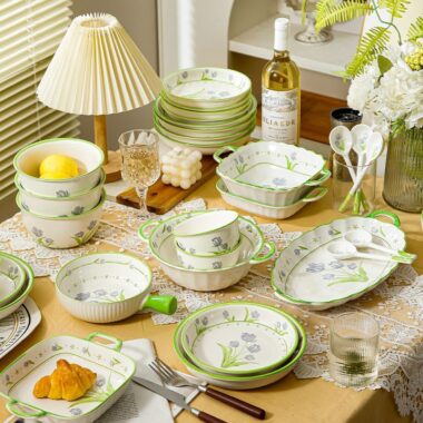 Tulip floral heat resistant ceramic crockery dinner sets