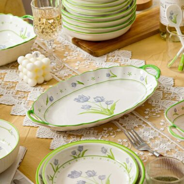 Tulip floral heat resistant ceramic crockery dinner sets