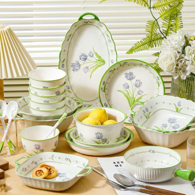 Tulip floral heat resistant ceramic crockery dinner sets