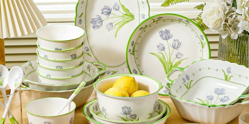 Tulip floral heat resistant ceramic crockery dinner sets