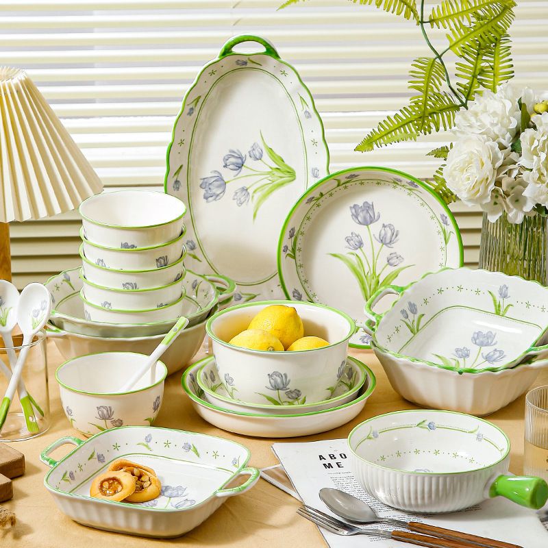 Tulip floral heat resistant ceramic crockery dinner sets
